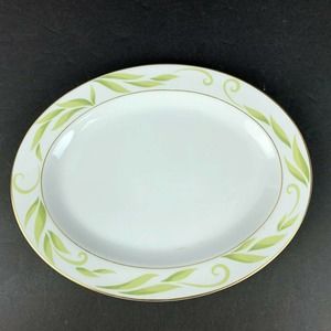Bernardaud Frivole Oval Platter Plate Limoges Porcelain Green Floral B4140 13 in